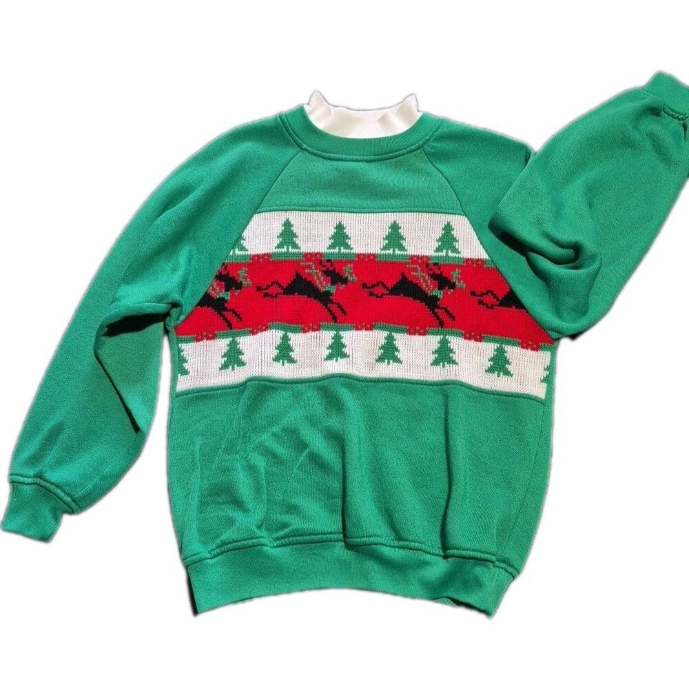Ugly Christmas Holiday Sweater Sweatshirt Women’s Sm Reindeer Tacky Retro